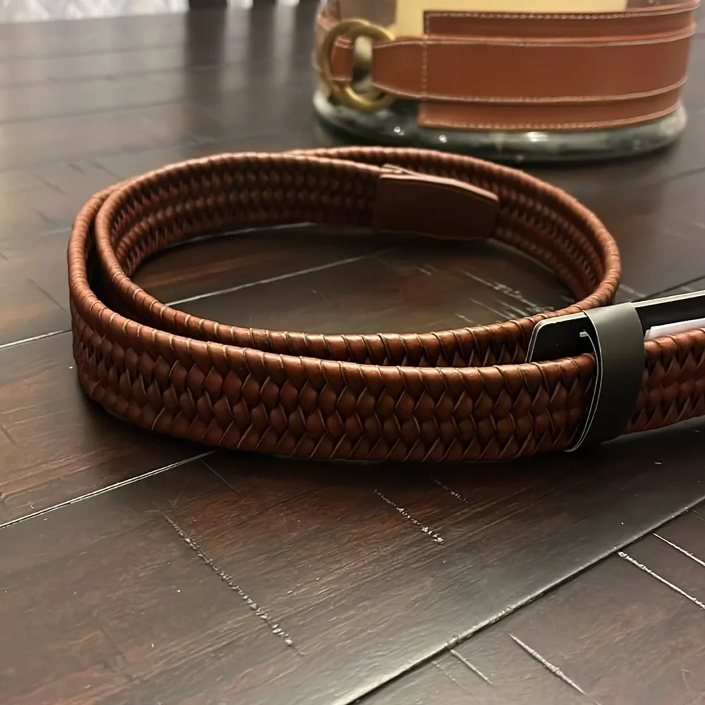 Adidas Leather Braided Stretch Golf Belt brown Mens Size Large / XL - Up to 40”